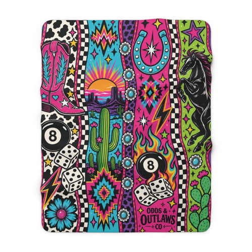 Colorful Retro Western Sherpa Fleece Blanket