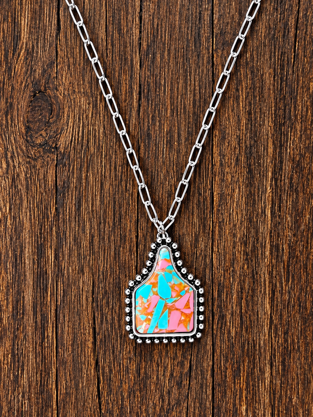 Wild Cotton Candy Stone Tag Necklace