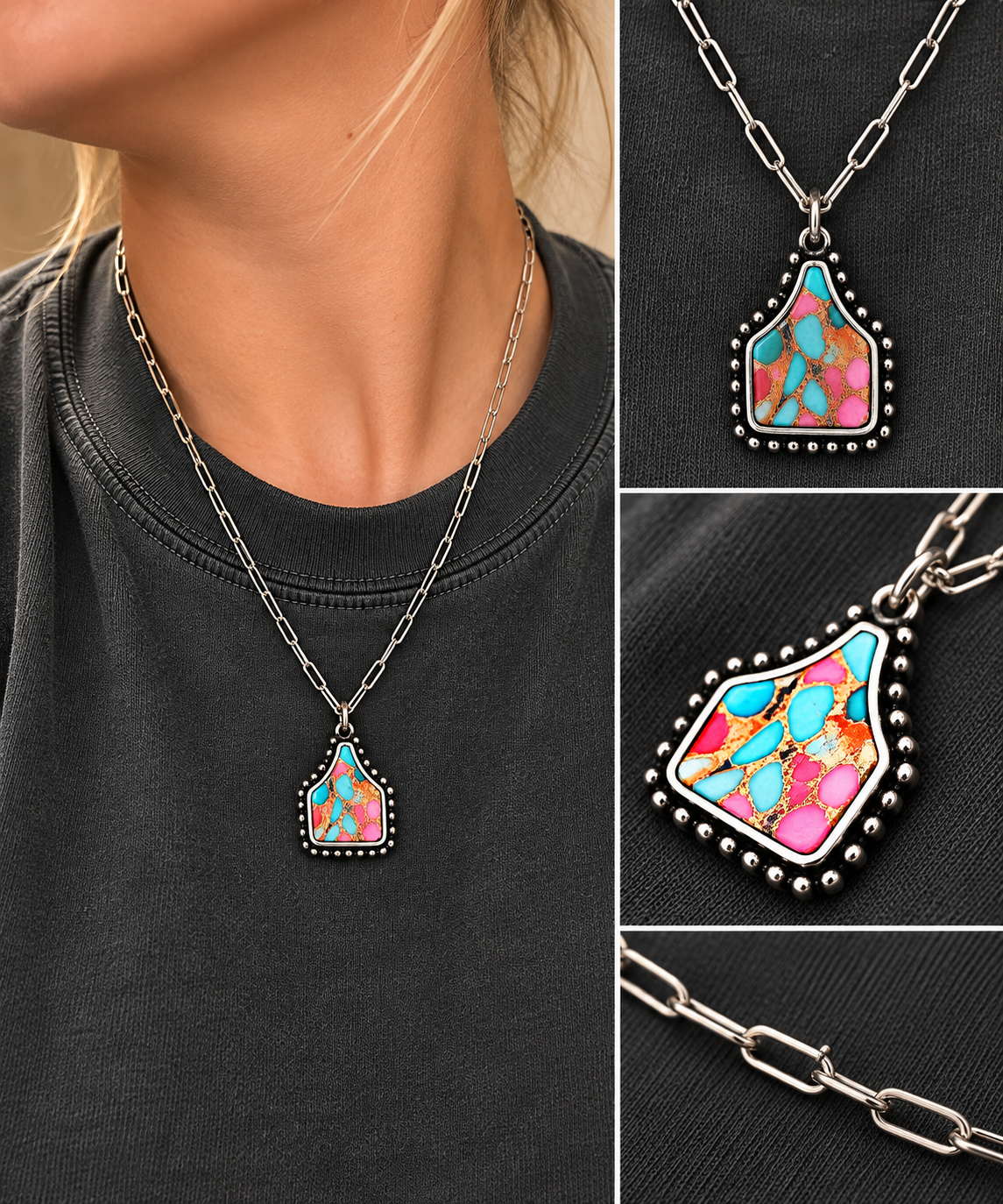 Wild Cotton Candy Stone Tag Necklace